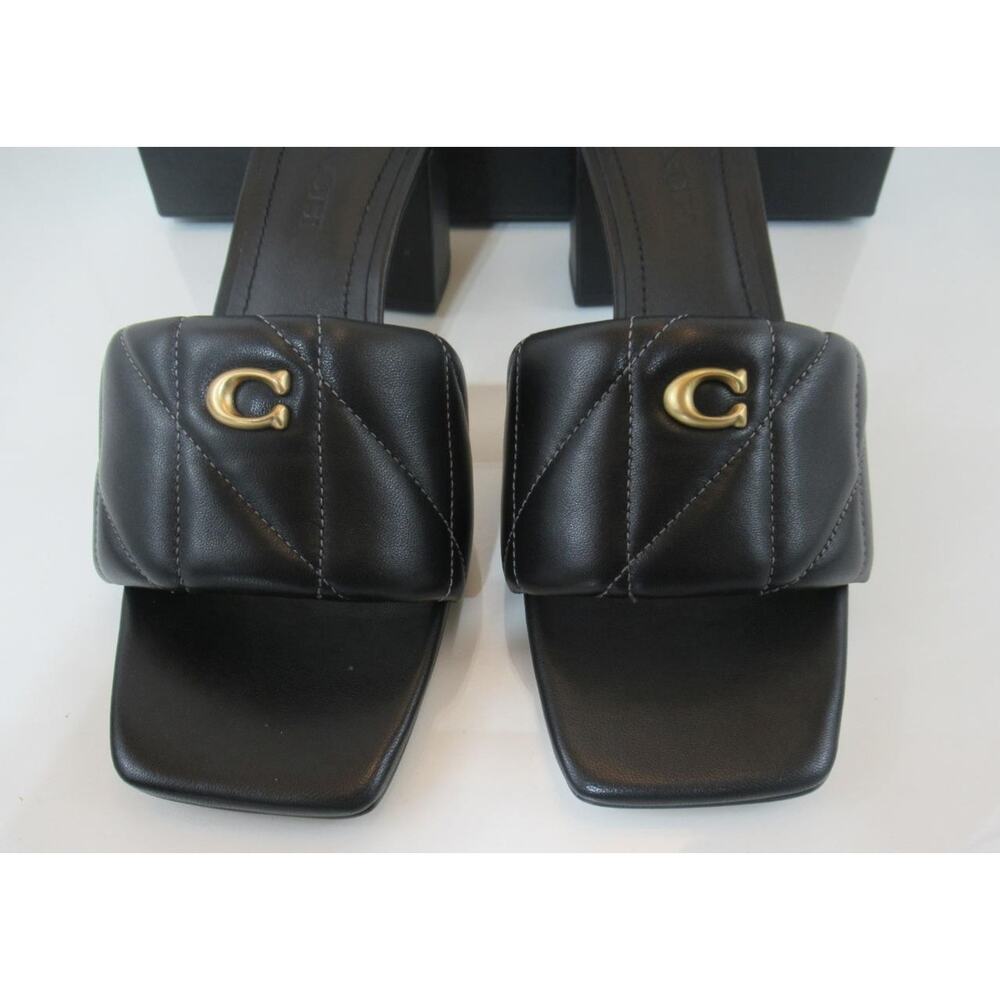 Coach Size 7.5 Holly Block Heel Dress Sandals Quilted Leather Slide Black - Picture 6 of 8